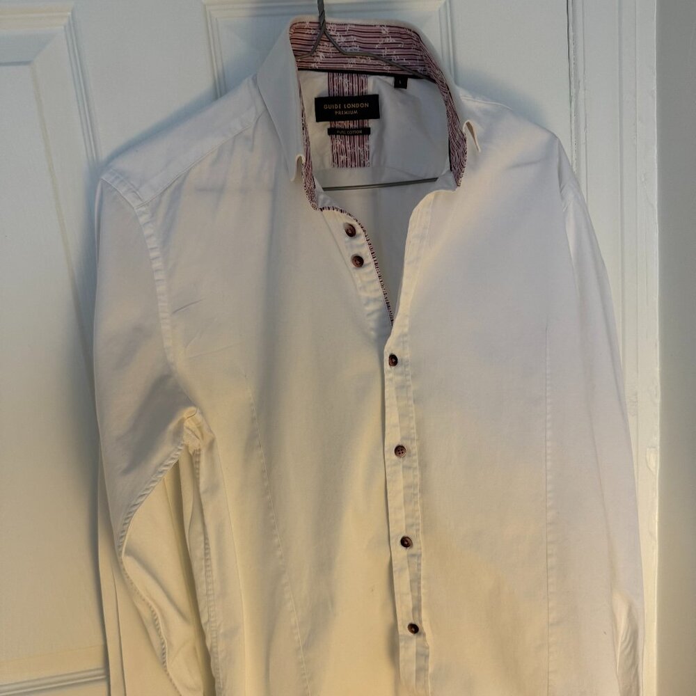 Guide London Premium Dress Shirt – White with Contrast Trim – Size L